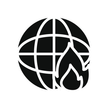 Siber güvenlik kavramı, küresel küre ve ateş simgesi, siluet tarzı