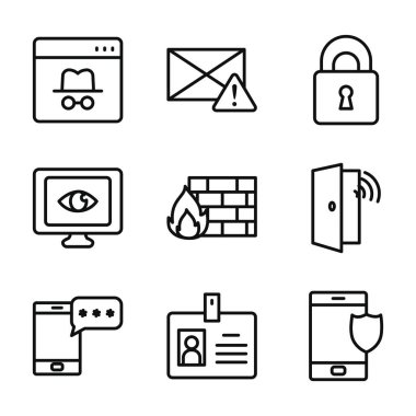 asma kilit ve siber güvenlik simgesi seti, satır biçimi