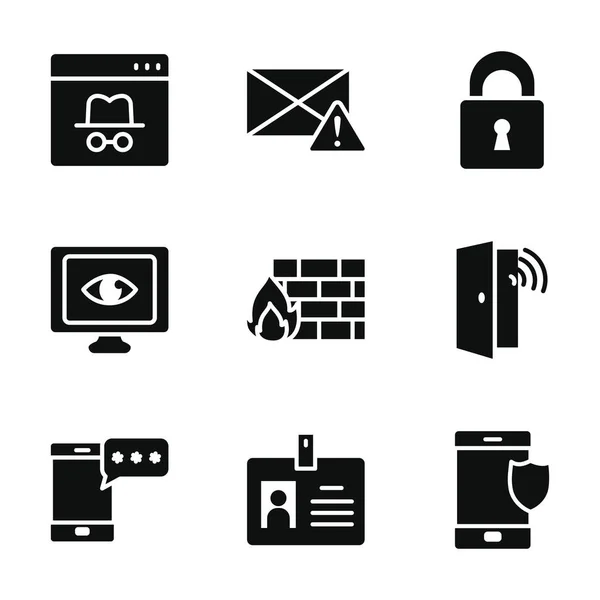 Candado y conjunto de iconos de seguridad cibernética, estilo silueta — Vector de stock