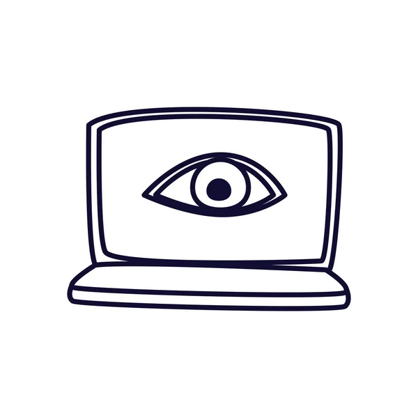 Laptop com design de vetor ícone de estilo de linha de olho — Vetor de Stock
