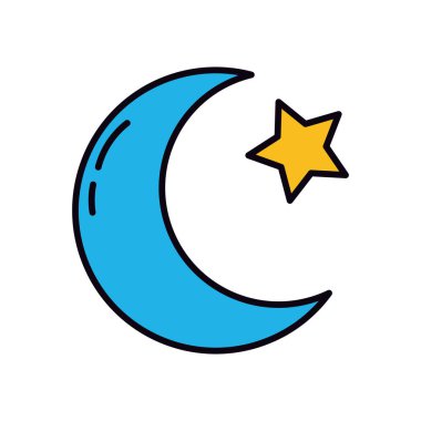 EID Mübarek kavramı, hilal ay ve yıldız simgesi, çizgi ve dolgu biçimi