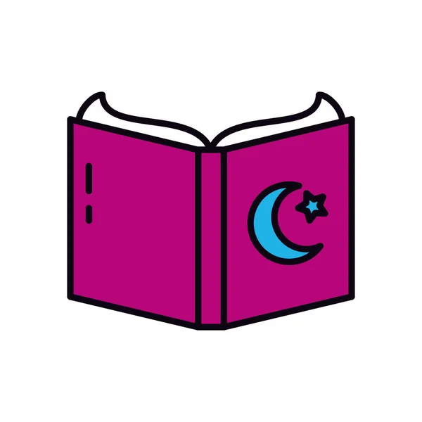 Concept de moubarak EID, icône ouverte du Saint Coran, style ligne et remplissage — Image vectorielle