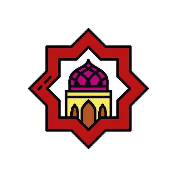 EID мубарак концепции, ислам звезды с арабской мечети, линия и стиль заливки — стоковый вектор