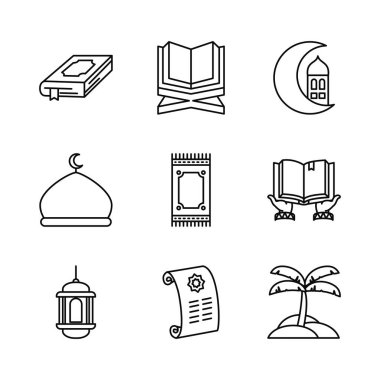 Kutsal Kur 'an ve EID Mübarek simgesi seti, satır biçimi