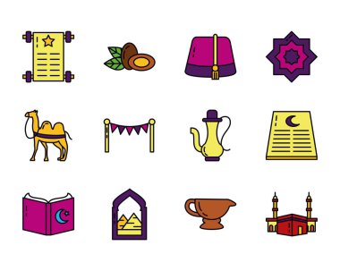 İslami yıldız ve Kurban Bayramı simgesi seti, satır ve doldurma biçimi