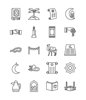 Avuç içi ve EID Mübarek simgesi seti, satır biçimi