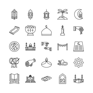 İslami cami ve EID Mübarek simgesi seti, satır biçimi