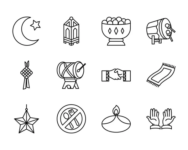 Kutapat e Eid mubarak conjunto de ícones, estilo de linha — Vetor de Stock