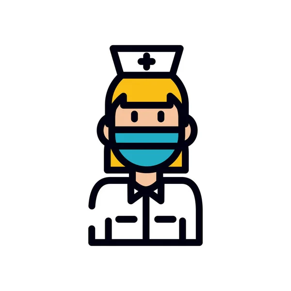 Medicine concept, cartoon nurse icon, line and fill style — Stock Vector