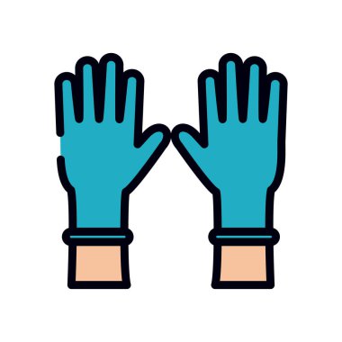 Tıbbi eldiven ikonu, çizgi ve dolgu stili olan eller