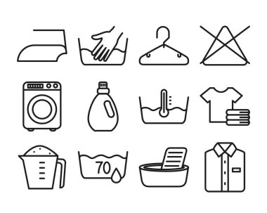 giysi ve tekstil bakım sembolleri seti, satır biçimi