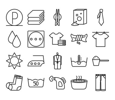 su kovaları ve tekstil ikonu seti, satır biçimi