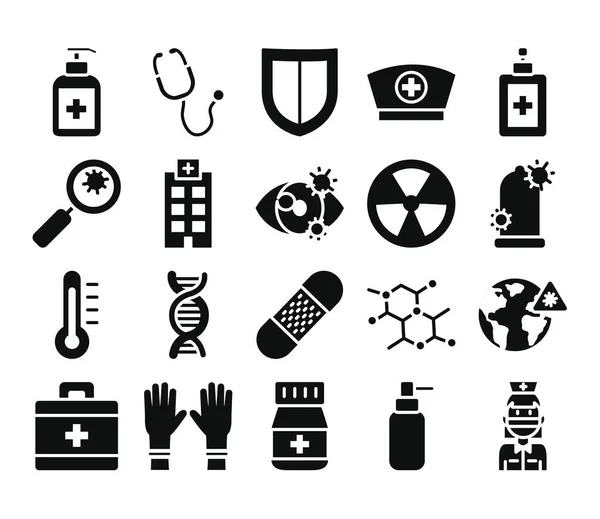 Лікарня, набір іконок вірусу та медицини, стиль силует — стоковий вектор
