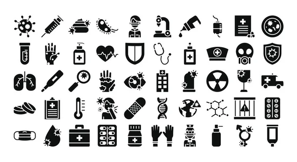 Set ikon obat dan virus, gaya siluet - Stok Vektor