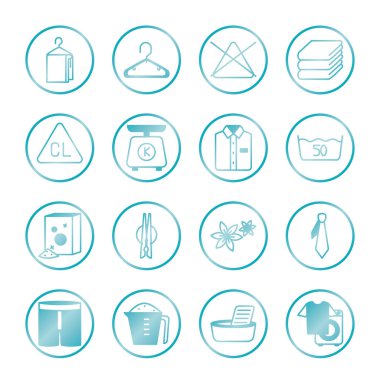 giyim askıları ve tekstil bakım ikonu seti, gradyan stil