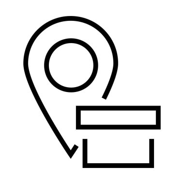 Alışveriş çevrimiçi konsepti, konum kodu ve kutu simgesi, satır biçimi