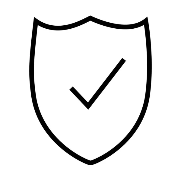 Winkelen online concept, schild met vinkje, web security symbool, lijn stijl — Stockvector