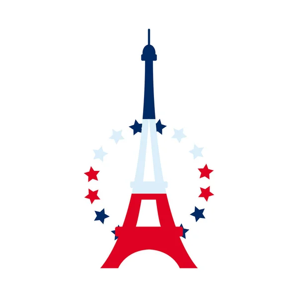 Eiffeltoren met decoratieve sterren icoon, platte stijl — Stockvector