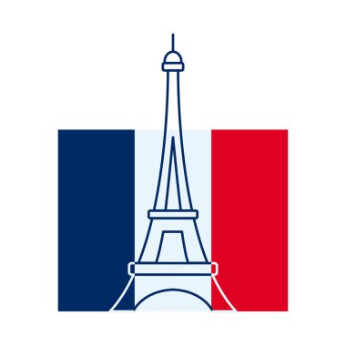 Bastille Günü konsepti, Eyfel Kulesi ikonlu Fransa bayrağı, düz stil