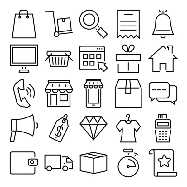 Diamant und Shopping Online Icon Set, Linienstil — Stockvektor