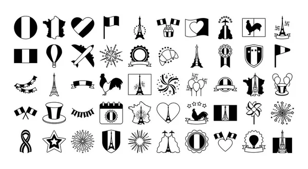 Bastille Tag Icon Set, Linienstil — Stockvektor