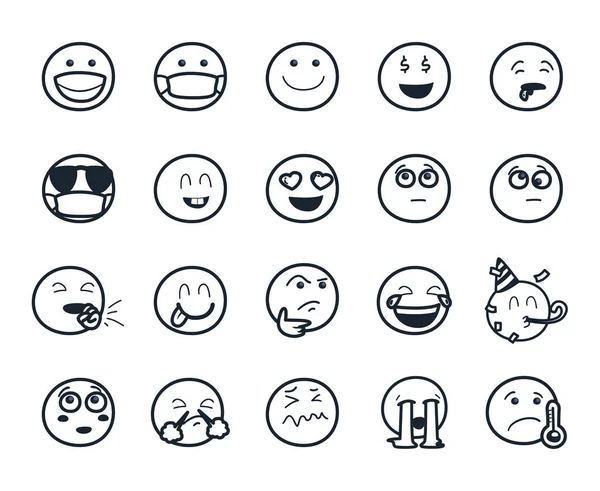 Emoji facce linea stile icona set vettoriale design — Vettoriale Stock