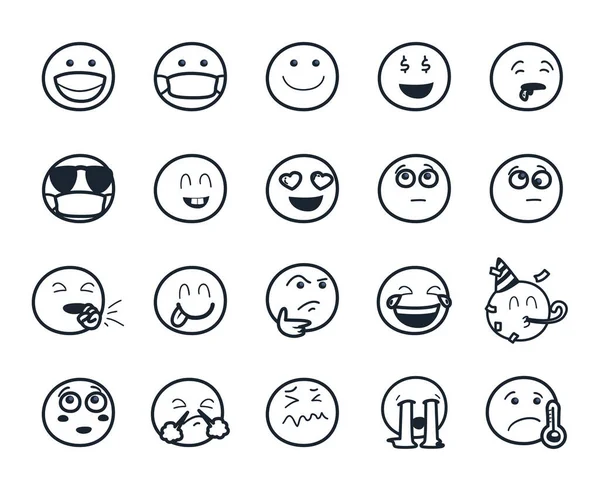 Emojis, çizgi biçimi vektör tasarımı ile karşı karşıya