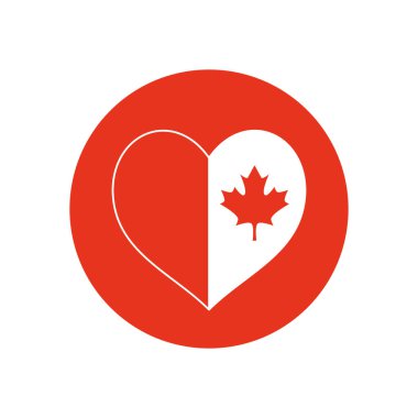 Kanada günü konsepti, akçaağaç yaprağı ikonlu kalp, siluet stili blok