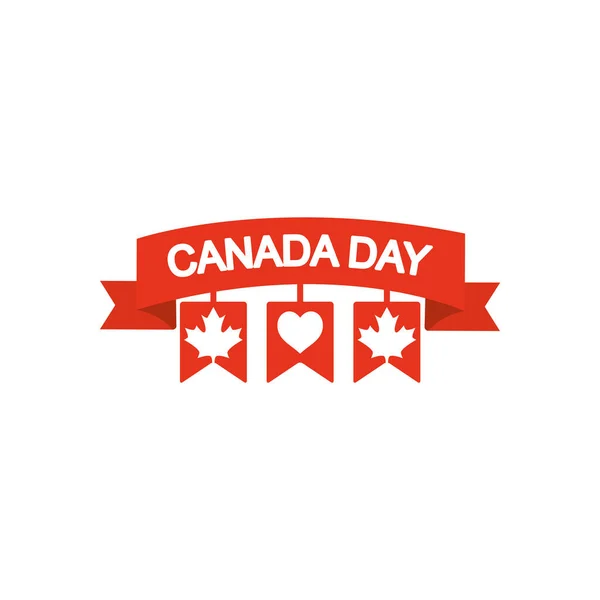 Canada day concept, nastro decorativo con pennant e relative foglie d'acero canadese, stile silhouette — Vettoriale Stock