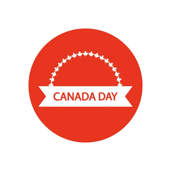 Canada design giorno con nastro decorativo e acero foglie ornamento, blocco stile silhouette — Vettoriale Stock