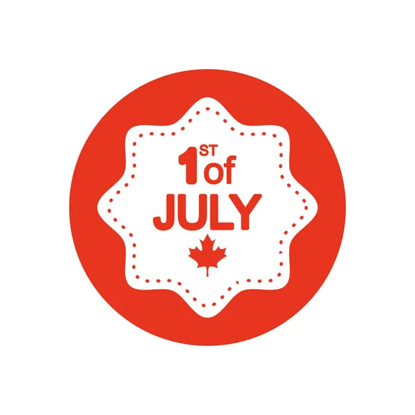 Concepto de día de Canadá, sello con 1 de julio de diseño y decorativo icono de hoja de arce, estilo de silueta de bloque — Archivo Imágenes Vectoriales