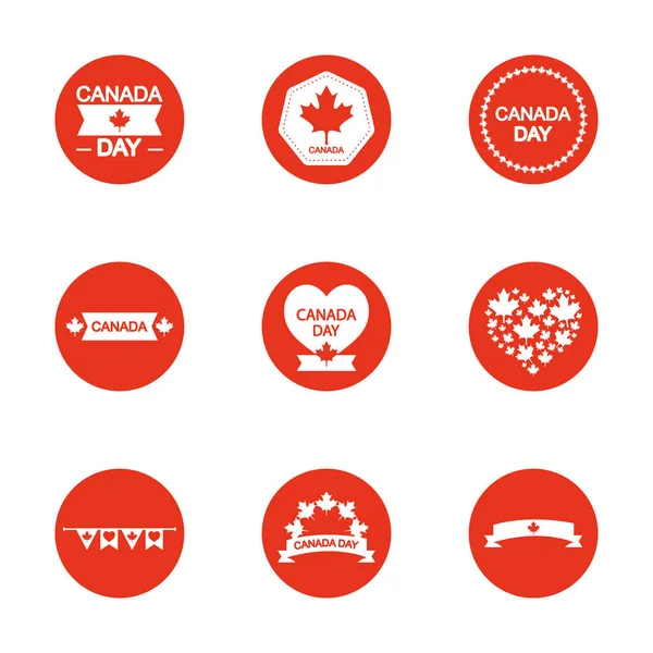 Corazones y canada día icono conjunto, bloque de estilo silueta — Archivo Imágenes Vectoriales