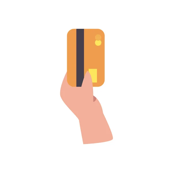 El ele tutuşan kredi kartı düz stil vektör tasarımı — Stok Vektör