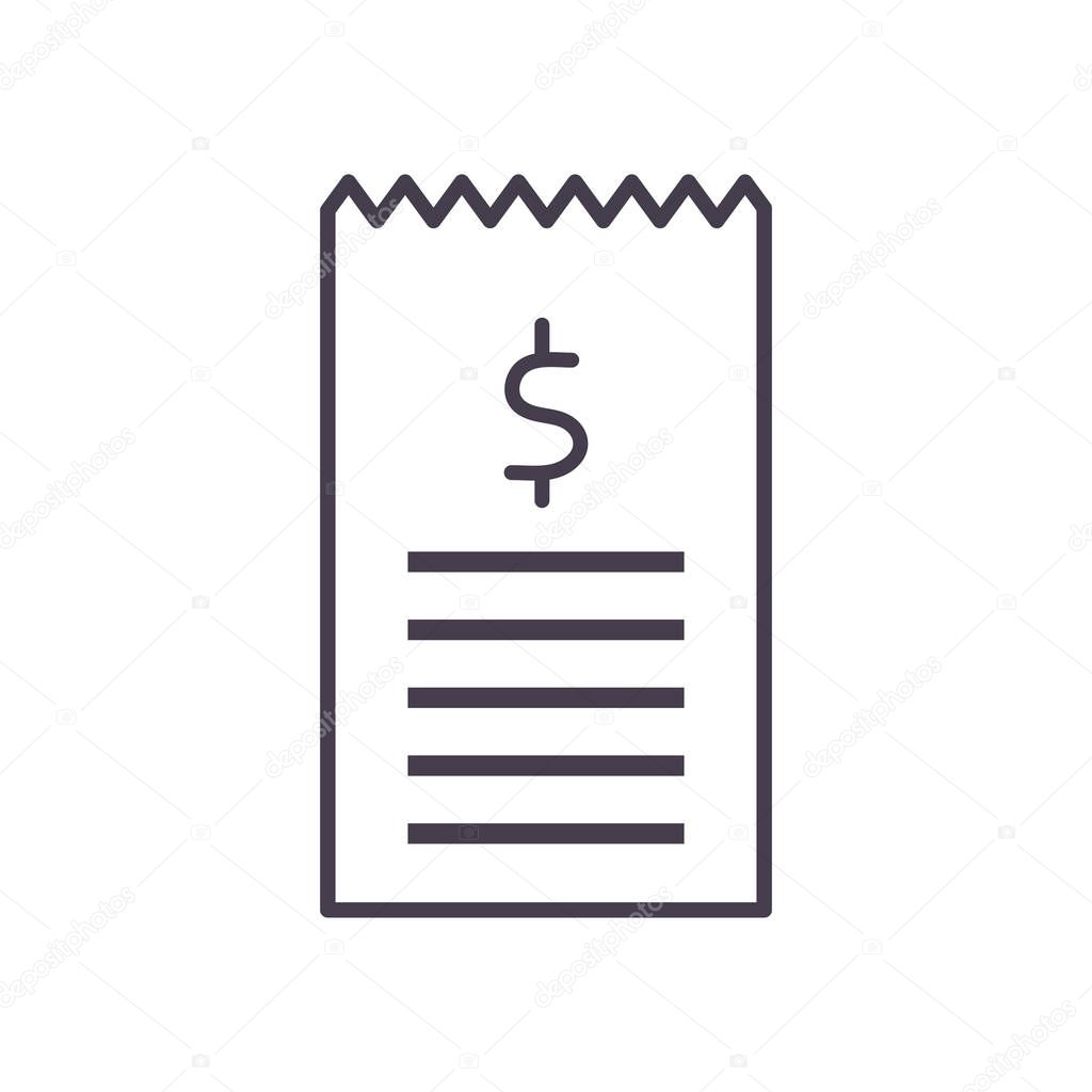 receipt paper with dollar symbol line style icon vector design