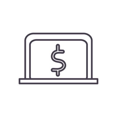 Dizüstü bilgisayar çizgisi biçim vektör tasarımı içindeki dolar sembolü