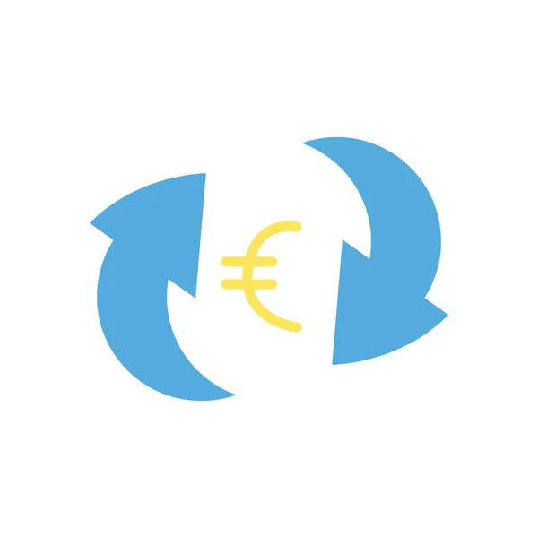 Symbole euro à l'intérieur flèches style plat icône vectoriel design — Image vectorielle