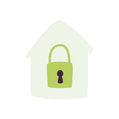 Evin içinde izole edilmiş asma kilit düz biçim vektör tasarımı