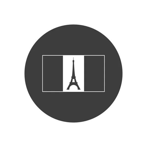 Concepto de día de la Bastilla, bandera de Francia con icono de torre eiffel, estilo de silueta de bloque — Vector de stock