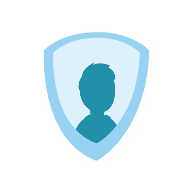 Kalkanın içindeki insan avatarı düz biçim ikon vektör tasarımı