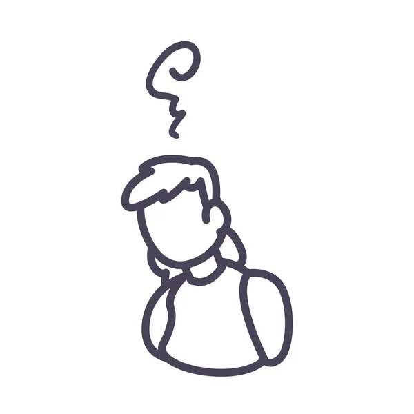 Człowiek avatar z bólem głowy linii styl ikona wektor projektu — Wektor stockowy