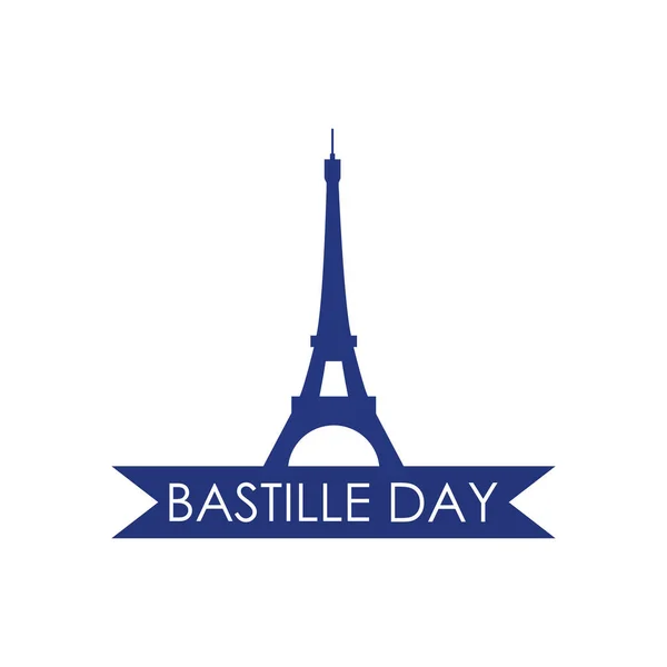 Bastille day concept, Eiffel tower and decorative ribbon, flat style — Stock Vector