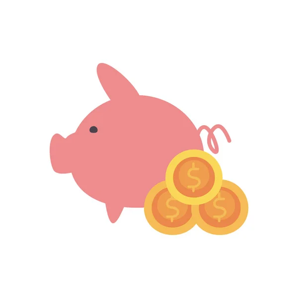 Piggy e moedas design de vetor ícone de estilo plano — Vetor de Stock