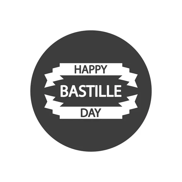 Happy Bastille day design with decorative ribbons, block silhouette style — Stock Vector