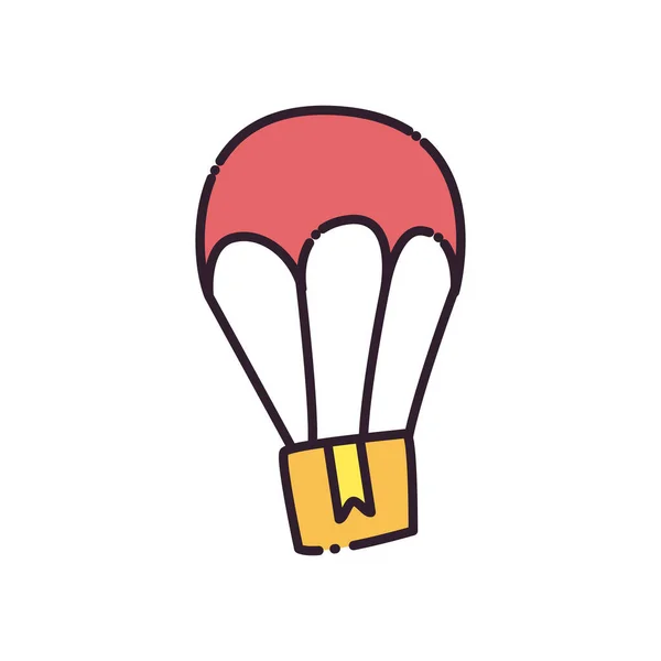 Balão de ar quente com design de vetor de ícone de estilo plano de caixa —  Vetores de Stock