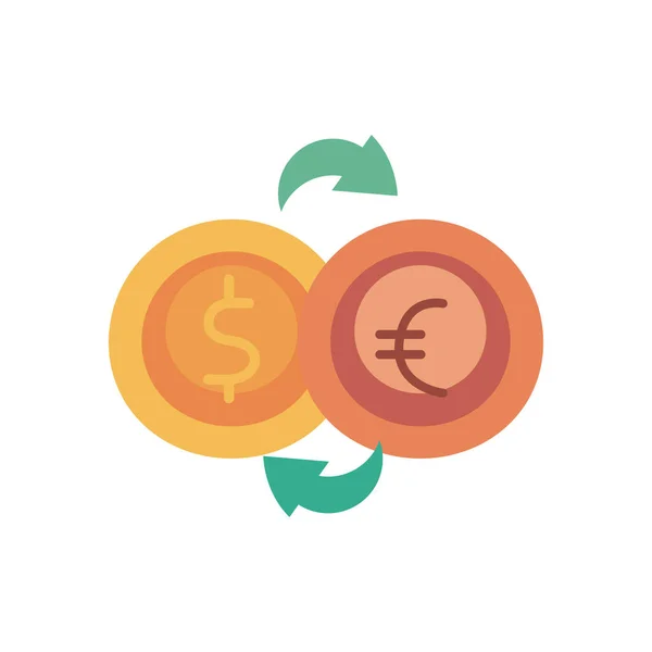 Euro et dollar pièces plat style icône vectoriel design — Image vectorielle