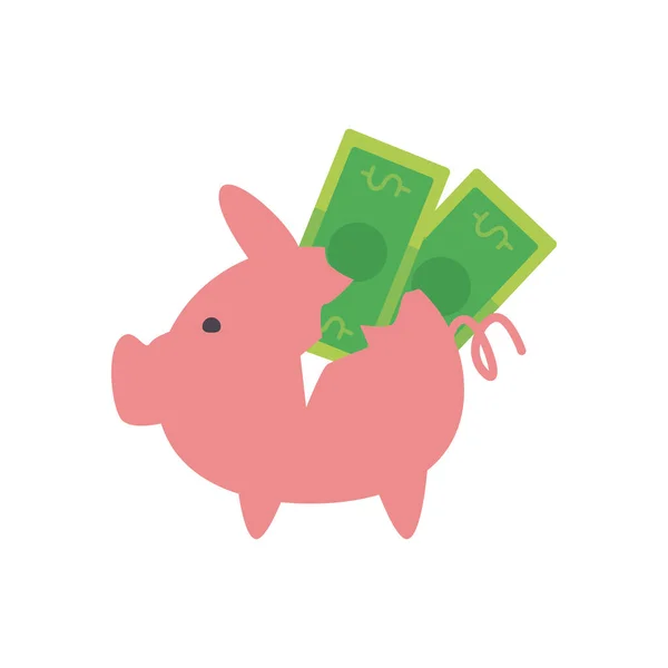 Piggy and bills flat style icon design — стоковый вектор