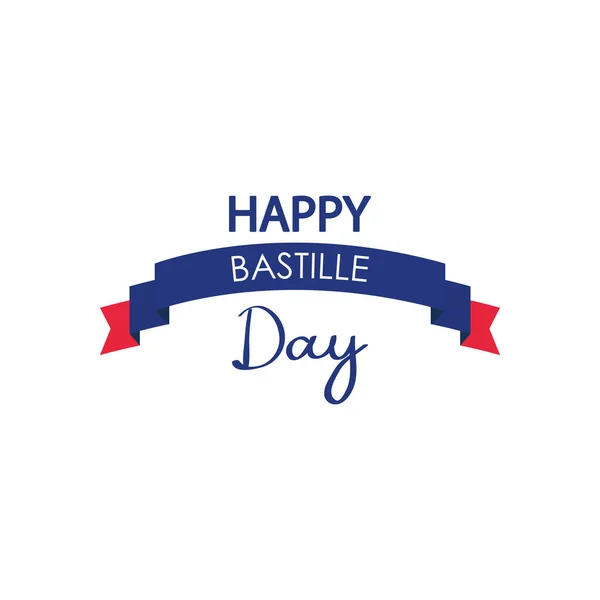 Happy Bastille Day design dekoratív szalaggal, lapos stílusban — Stock Vector