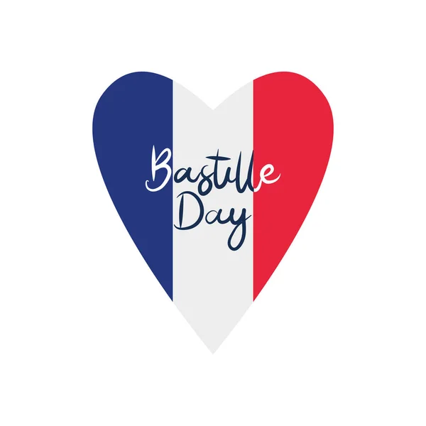 Happy bastille day concept, heart with French flag design, flat style — Stock Vector