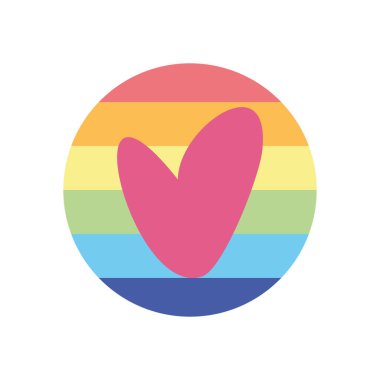 gururlu yuvarlak bayrak kalp ikonu, düz stil