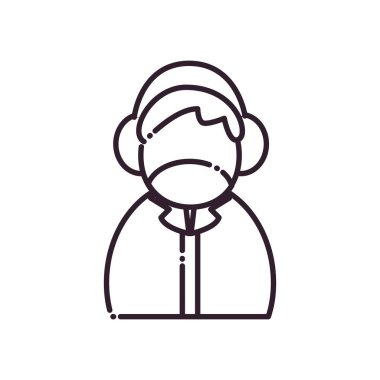 Maskeli ve kulaklık çizgisi biçim vektör tasarımlı bir adam